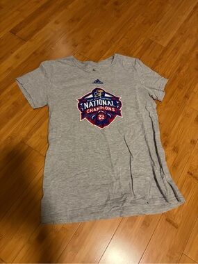 Adidas KU Jayhawks Basketball Gray 'National Champions' 2022 Graphic T‑Shirt